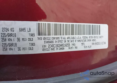 2017 Chrysler Pacifica Touring-L z USA, uszkodzony, nr VIN 2C4RC1BG3HR510259